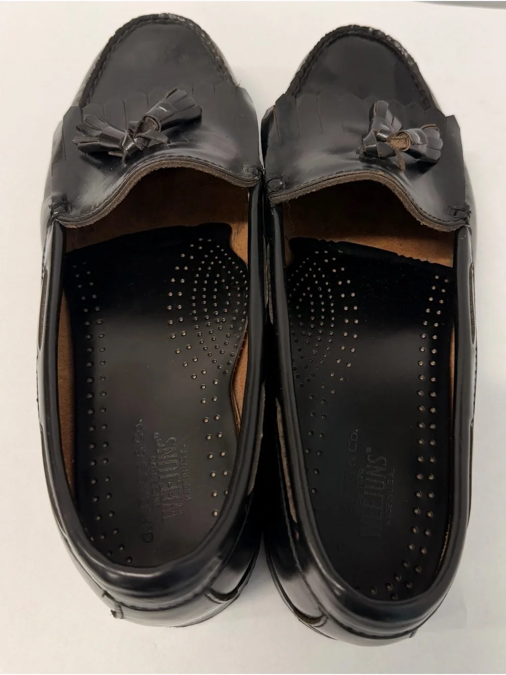 Vintage G.H. Bass Weejuns Logan Penny Loafers Made in USA 9.5 EEE Extra Wide Blk